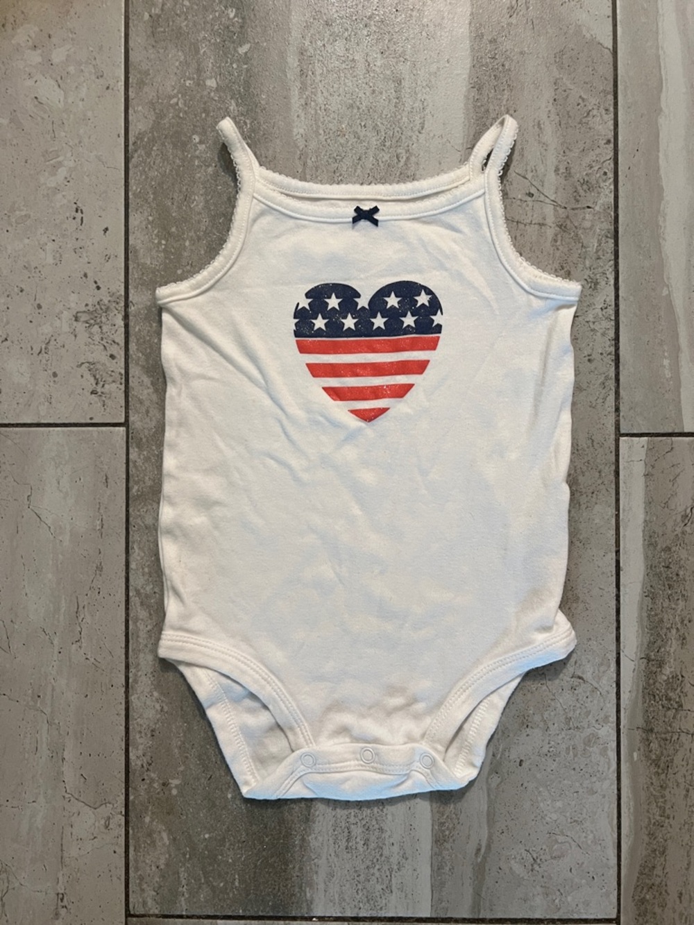Carter's White Tank Onesie with Red and Navy Heart Flag